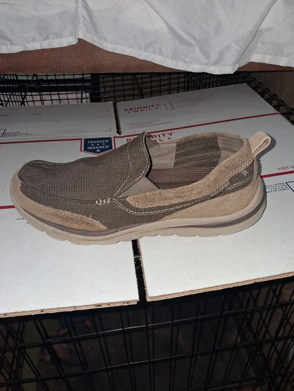 Skechers Relaxed Fit Memory Foam Men's Brown Canvas & Suede Slip-On Loafers